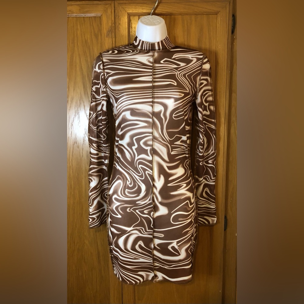 NWT Tic Toc Body Con Sheer Dress Mock Neck Small Y2K